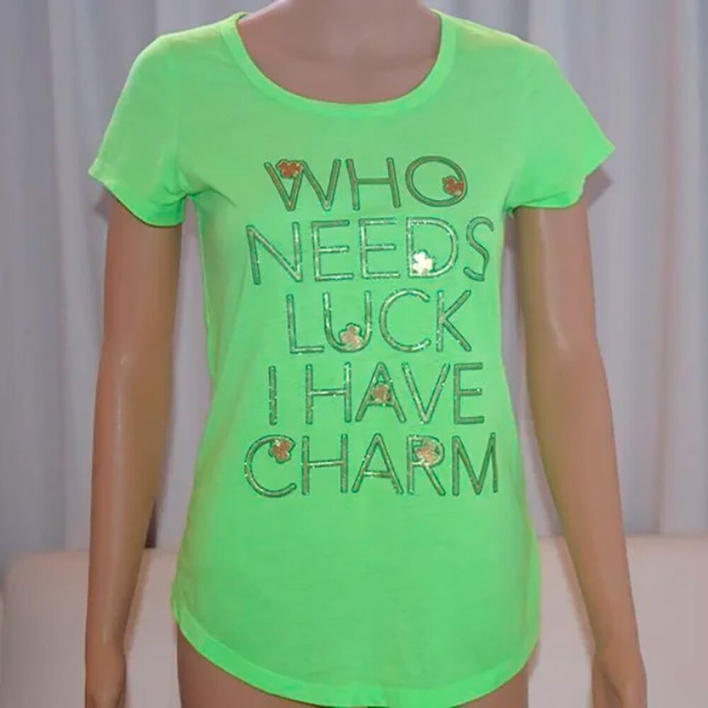 4/$20 NEW Rocker Girl All Access “Who Needs Luck I Have CHARM” Top T-Shirt